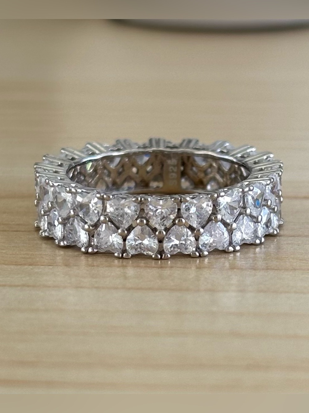 Heart Cut CZ Sterling Silver Eternity Band Ring size 7